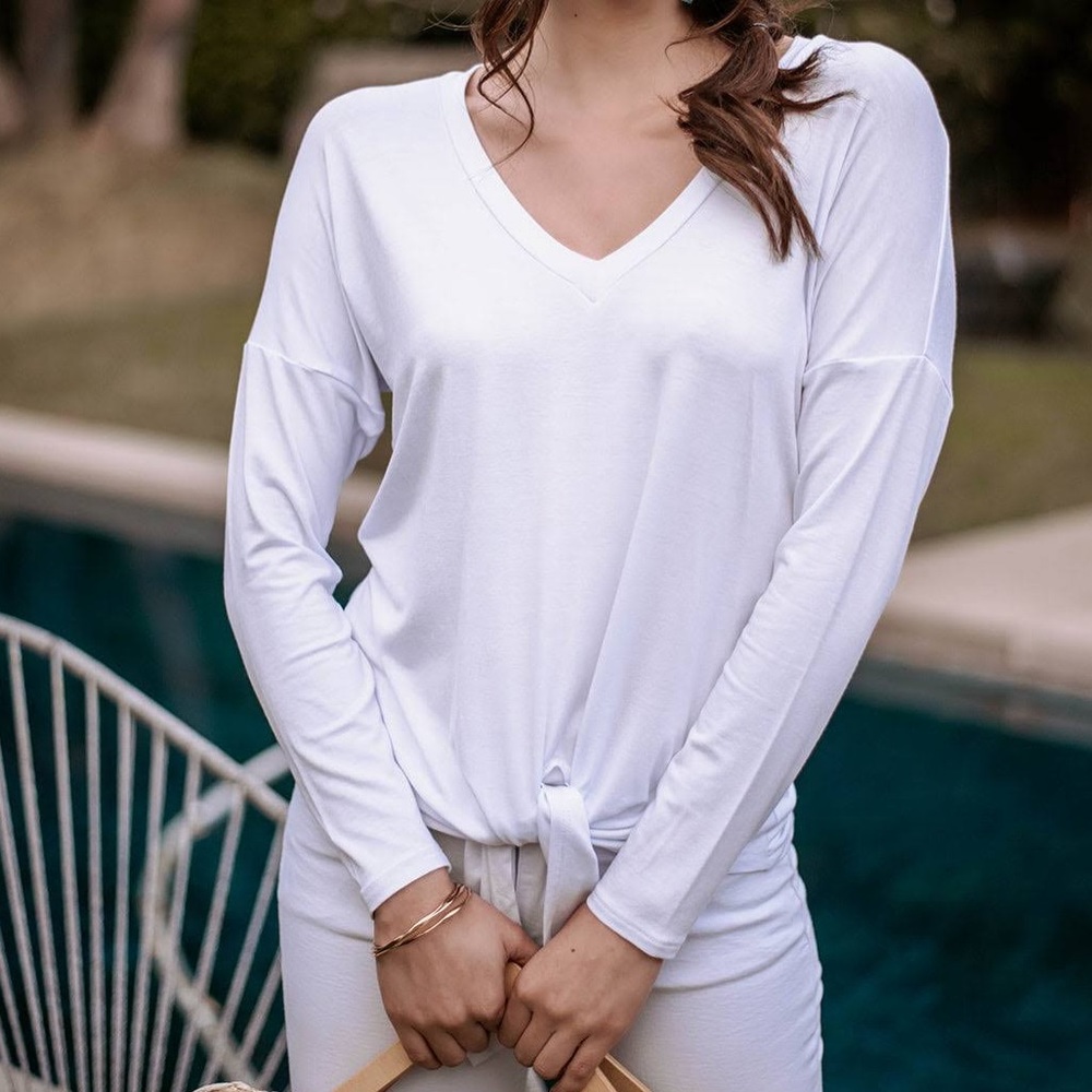 NWT Veronica M Front Tie Tee | Small | White